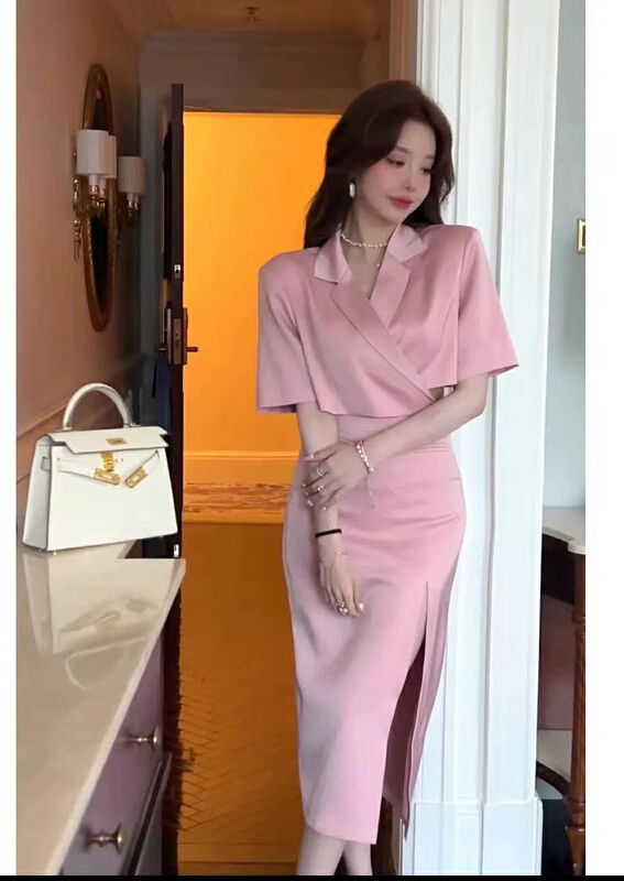 [semi plain] Lapel versatile short suit + high waist skirt suit z087\zjy