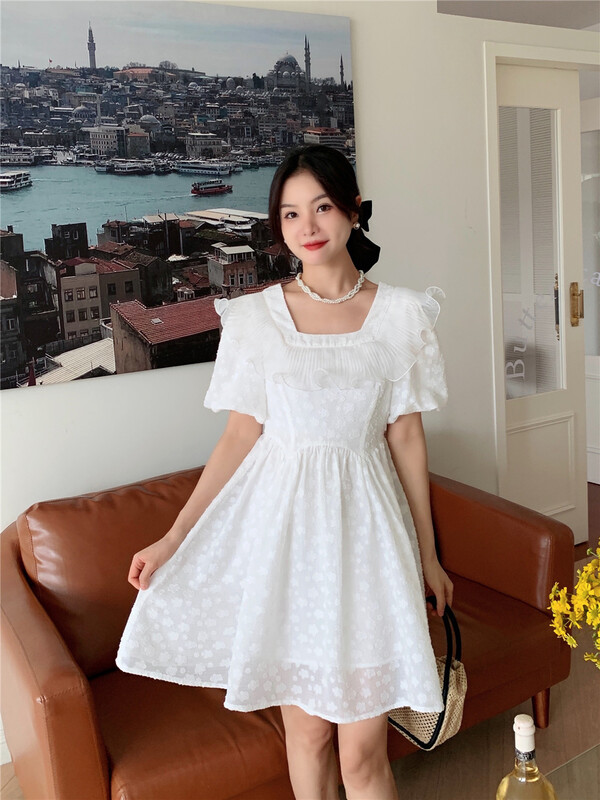 [Sumi] lady square neck Ruffle Dress ys1-22633\zjy