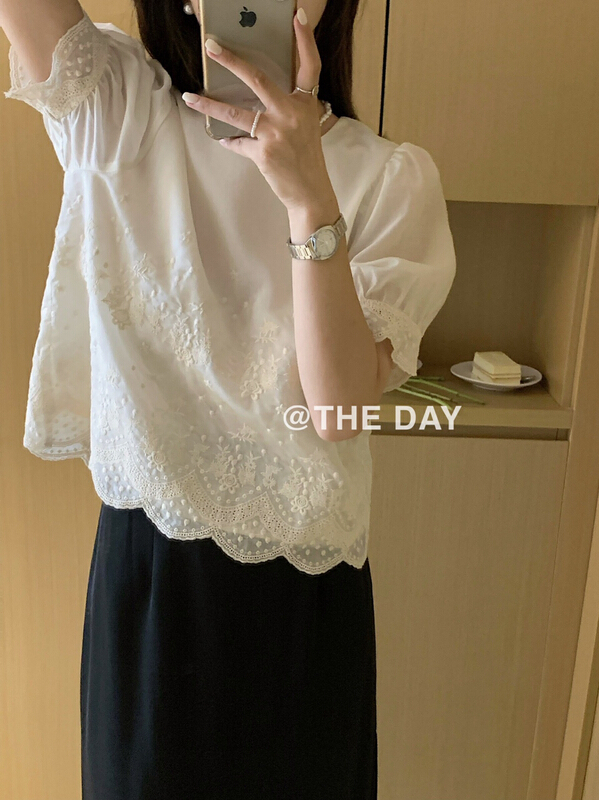 [the day] French literary style heavy industry Embroidery Shirt 8995\ll