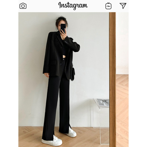 Front slit pants women's autumn women's clothing  new high waist straight tube draping feeling floor dragging suit wide leg pants