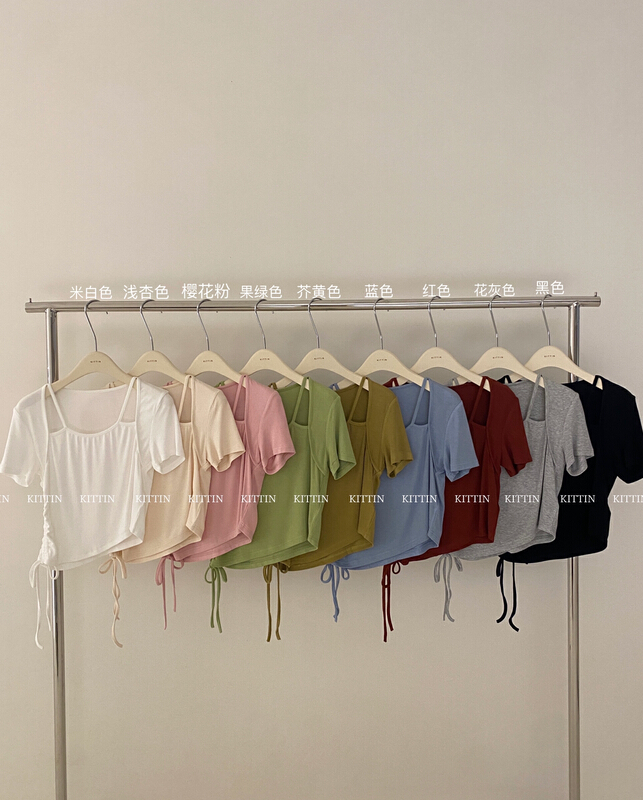 [Kittin] Korean design sense drawstring short sleeve T-shirt 382\xyy