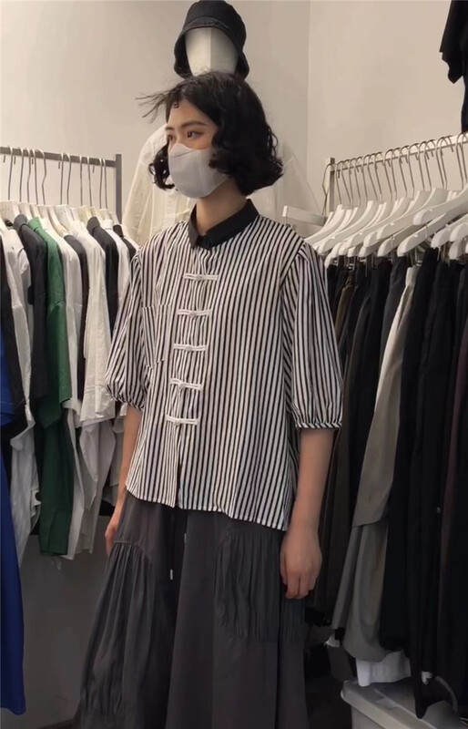 [three and two] casual button up vertical stripe shirt 99092-1\l