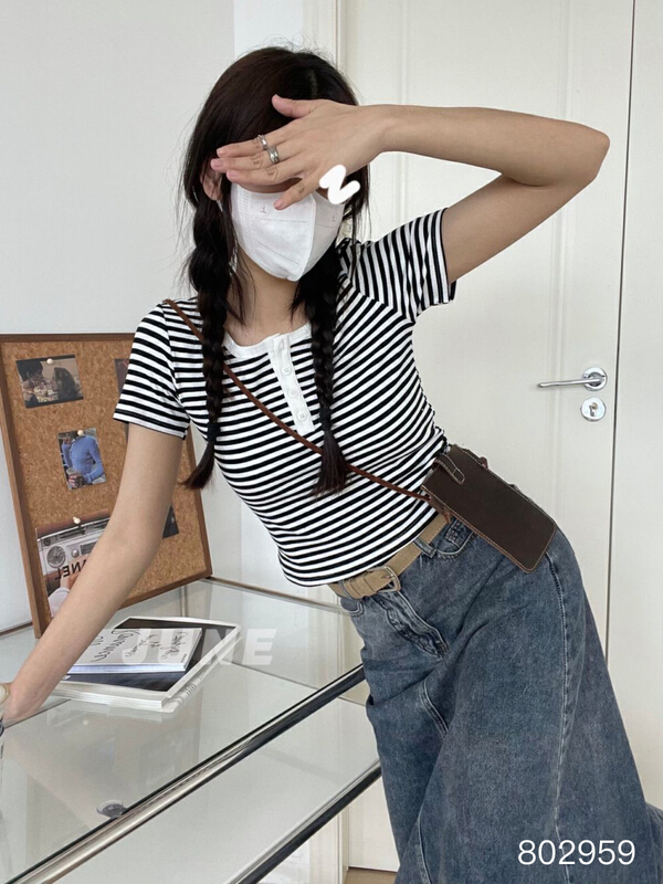 [June] small fresh stripe short sleeve T-shirt (T-shirt only) 802959\xyy