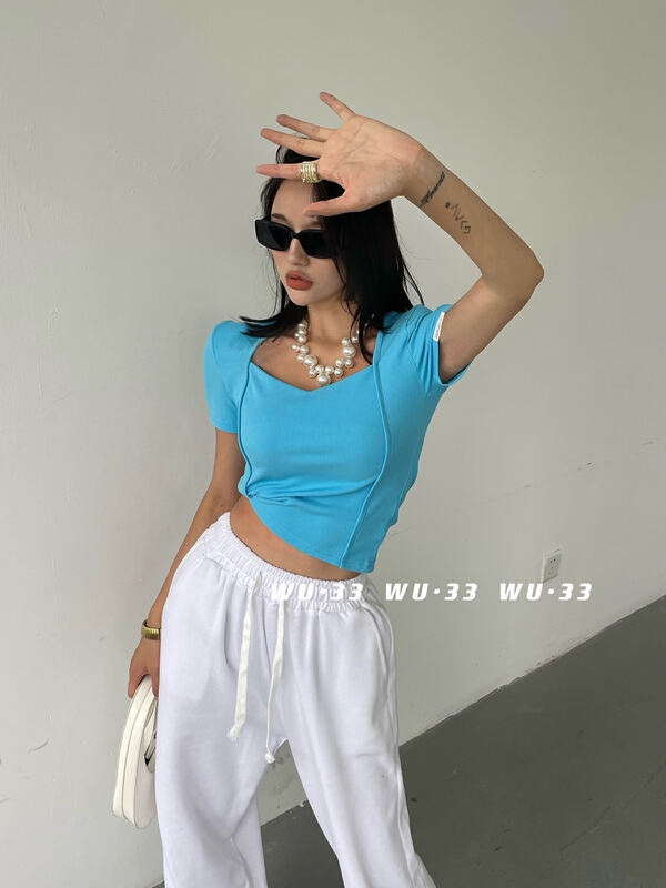 Main 8 colors! [wu.33] Korean solid color versatile short sleeve T-shirt 22358\wtt