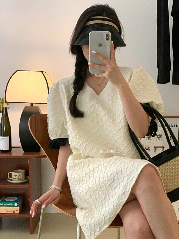 [RS] V-neck patchwork vintage dress rs1951\y