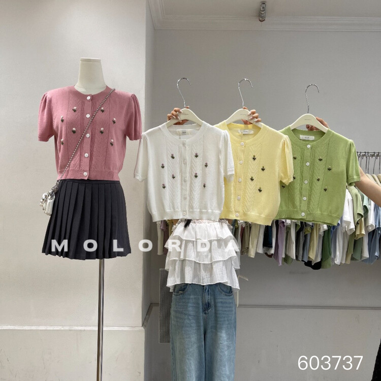 [morada] bubble sleeve single breasted floret knitted cardigan 603737\xyy