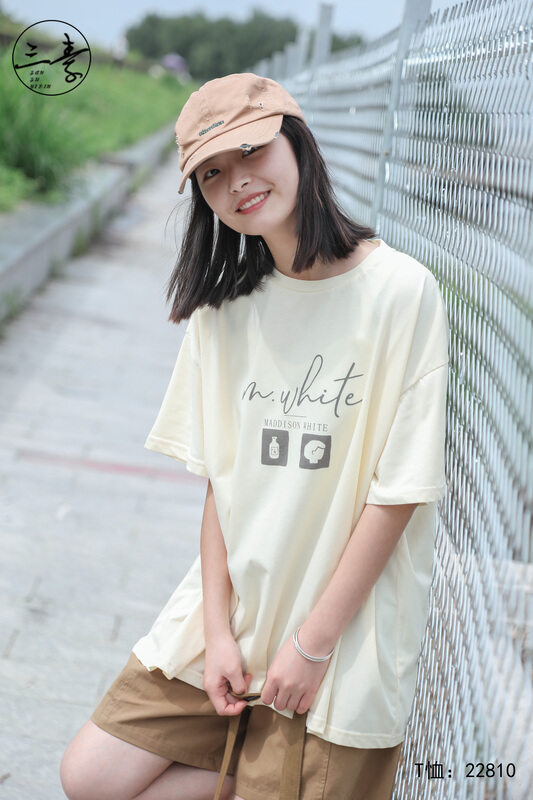 [original three element clothing] simple temperament leisure printed short sleeve T-shirt 22810