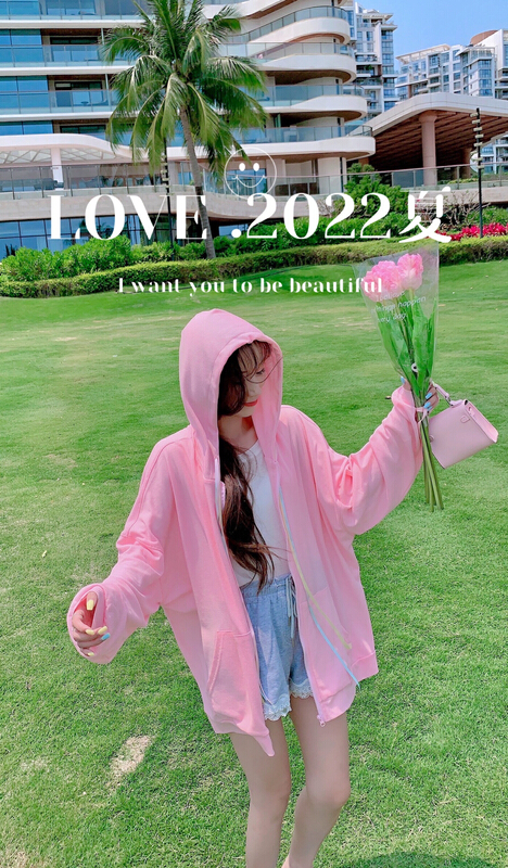 [love] Hooded zip loose sunscreen shirt a9083\wtt