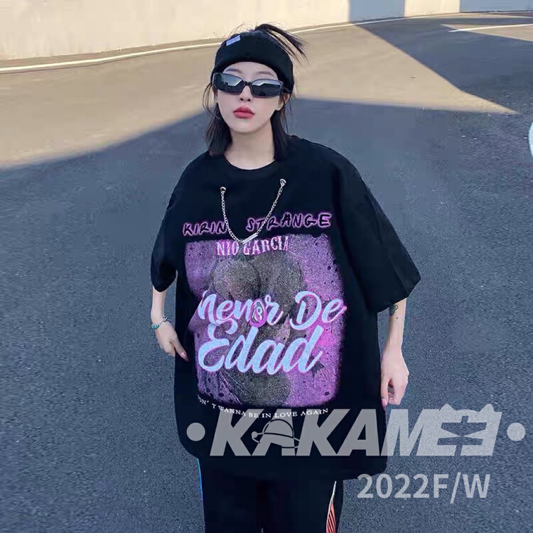 [kakamee] trend letter printed loose short sleeve T-shirt 5007\lsl