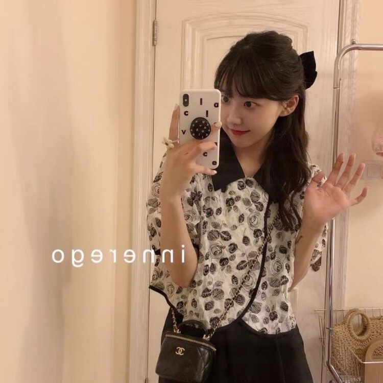 [sway] French short color blocking Print Shirt 976\xyy