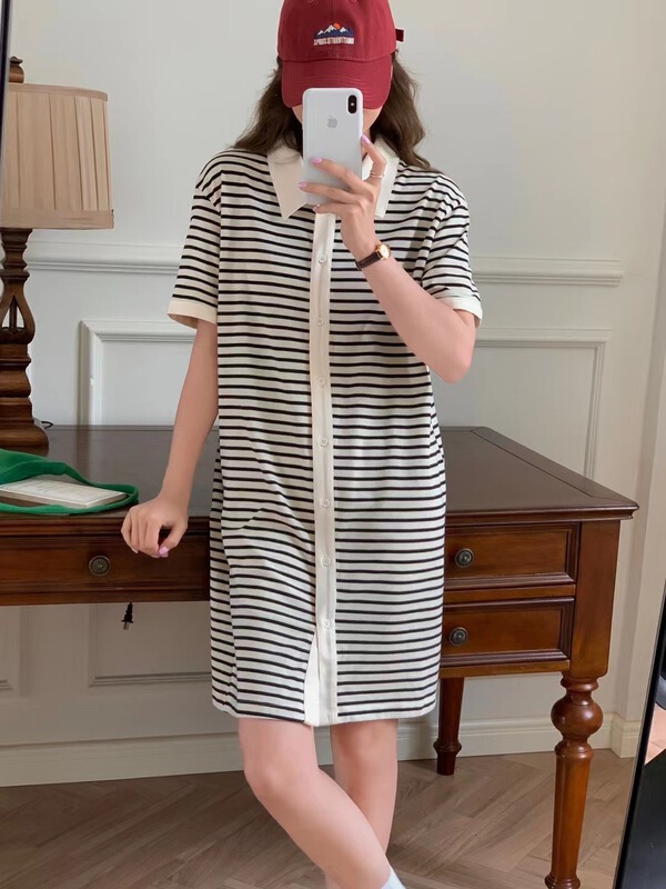 [feeding] Korean stripe casual button dress 7866-d5\\cls