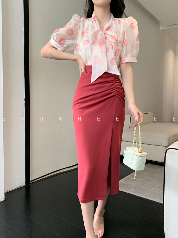 [xiuxixi] light and mature temperament elegant side slit versatile skirt 19393a\jhy