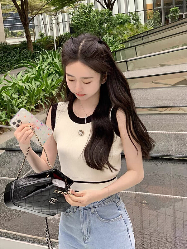 [savage] Korean black and white contrast sleeveless vest / suspender (with Brooch) e8359\wpl