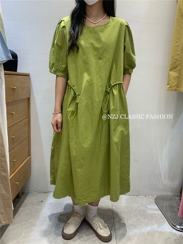 [NZJ] round neck pleated lady fresh dress 830127\l
