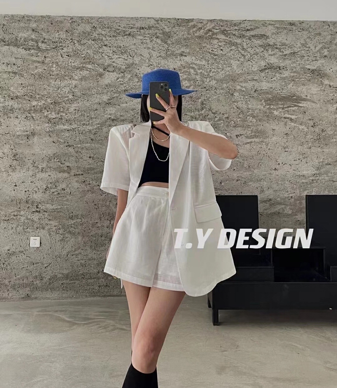 [77.studio] short sleeve solid suit + casual pants set 0198\wtt