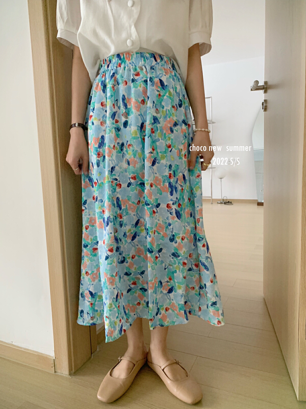 [choco] floral elastic waist versatile skirt 8325\hbx