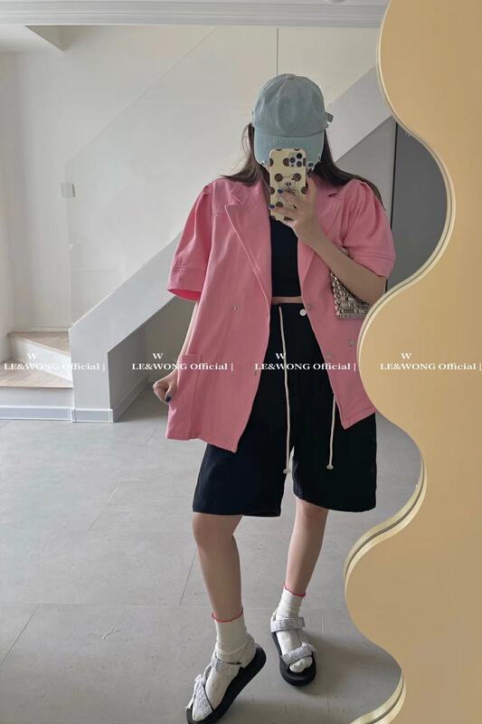 [le&wong] Korean pure color simple denim suit (suit) 8895\wtt