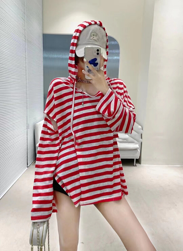 [rainbow] thin cut hooded stripe sunscreen shirt 08233
