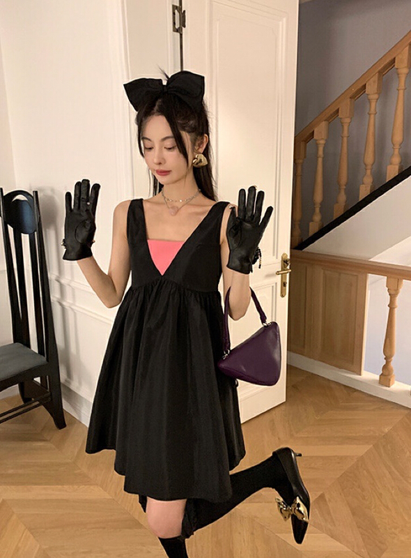 [keen k] design sense contrast color doll loose vest dress l77\\wtt