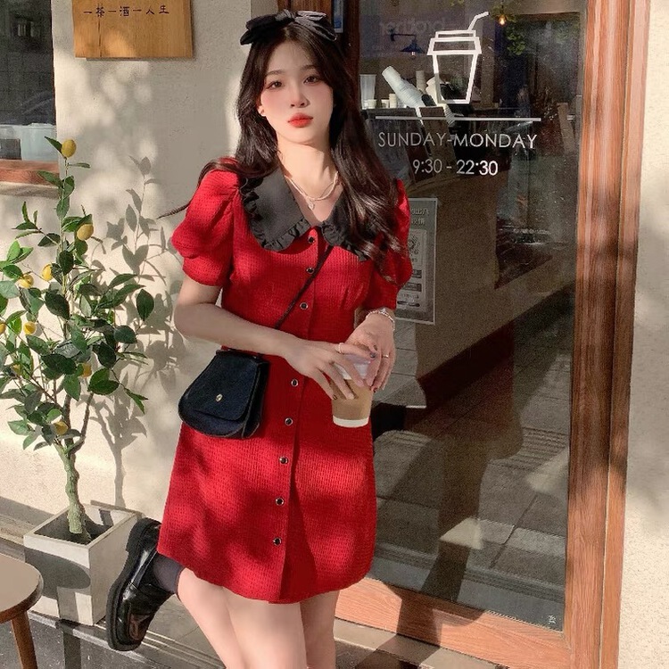 [Mimosa] Han Shu baby collar heart button dress 1306\hjy