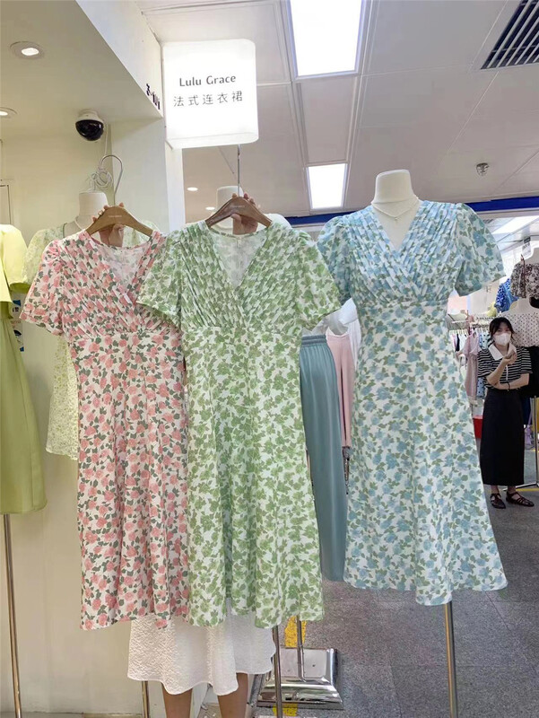 [Lulu grace] Korean V-neck fresh waist dress 6358\zjy
