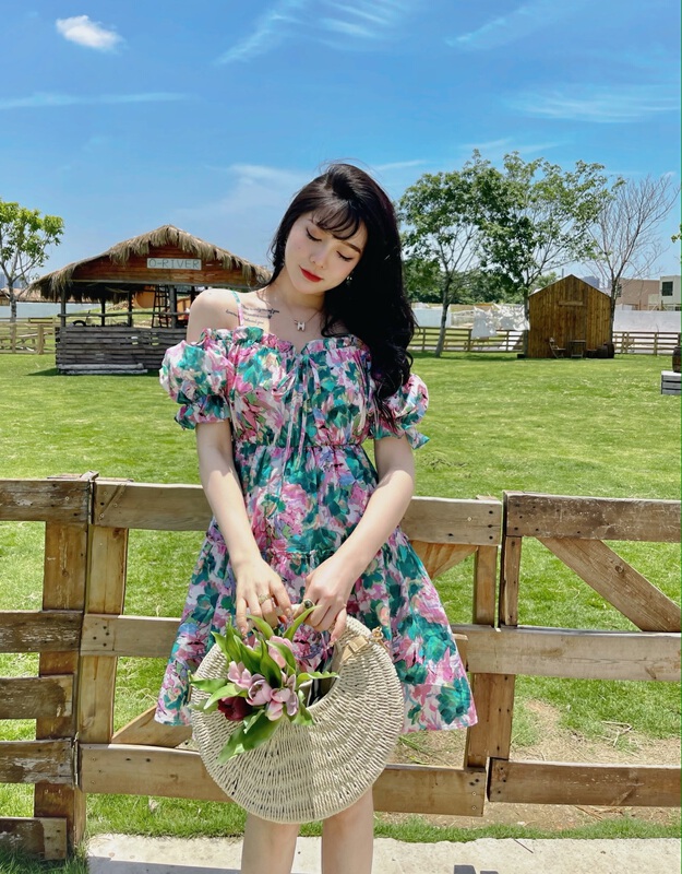 [mi2 (n:aa)] off shoulder flower fashion dress b6323\jj