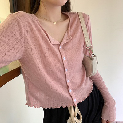[f · P] fashion round neck hollow out knitted cardigan 85081\hbx