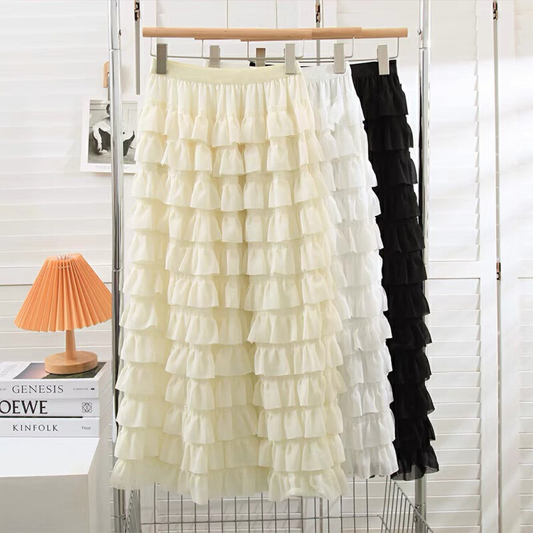 [Gangan] elastic waist cake splicing temperament versatile skirt 2085\cl