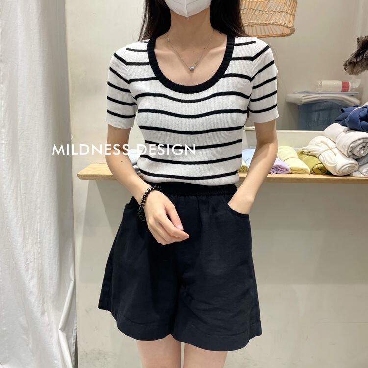 [mildness] striped loose fit T-shirt 4225\zjy