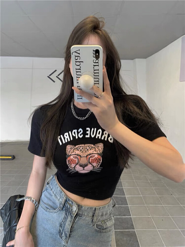 [blue show] Spice Girl leopard versatile short sleeve T-shirt 7020\lsw