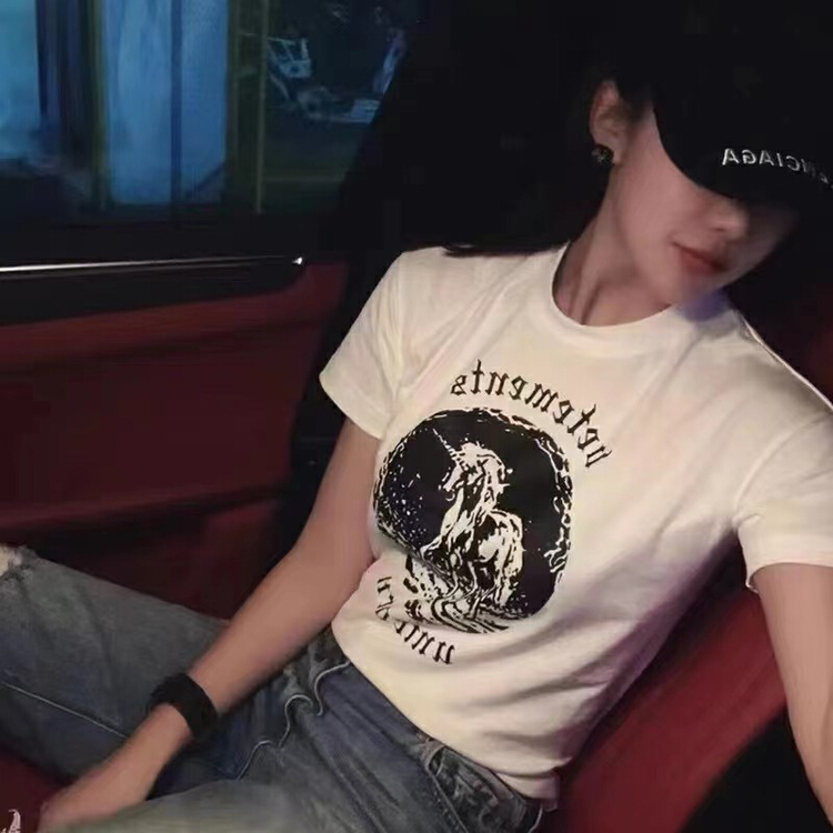 [ta+] Korean lettered printed slim short sleeve T-shirt 6541\xyy