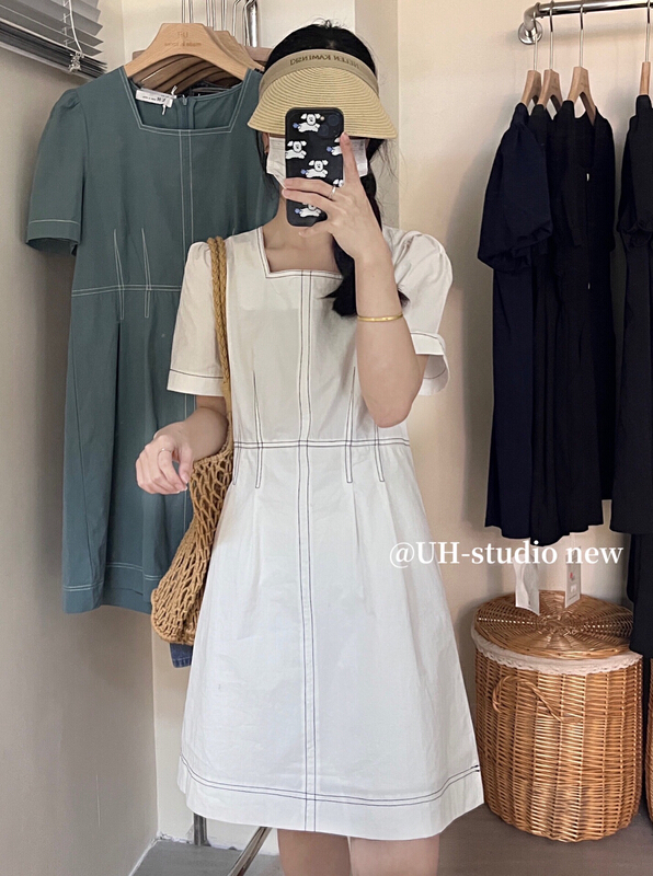 [uh] Korean version simple waist closing thin dress 7830\hjy