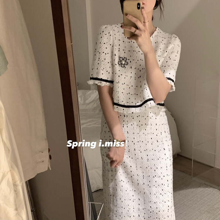 [Imiss] small fragrance style short sleeve shirt + slim and versatile skirt suit (only suit) cx10037\lsw
