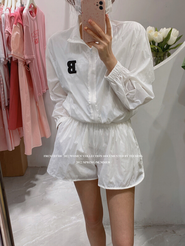 [teem ing] Korean letter sunscreen shirt + loose fashion casual pants set 22t355\hjy