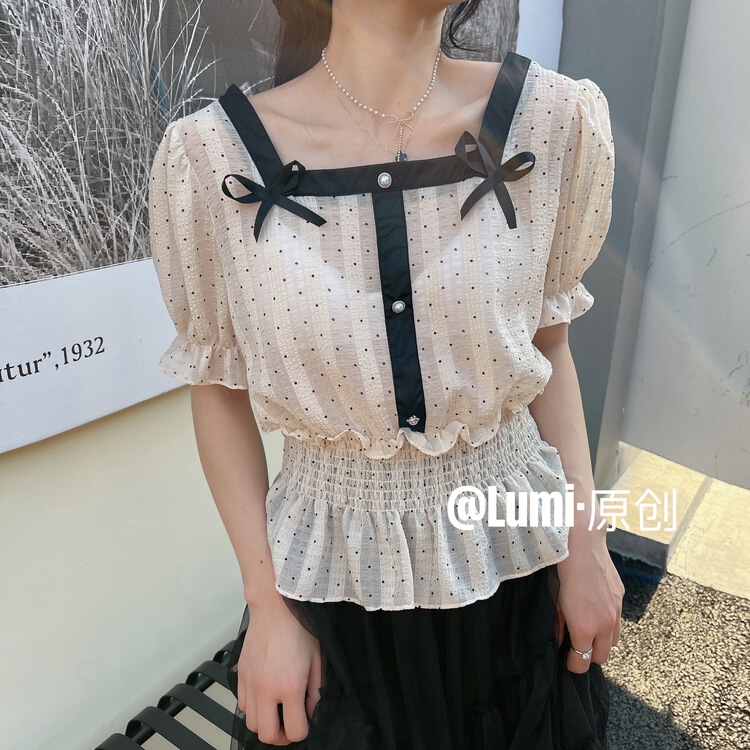 [Lumi] square neck color blocking fashion blouse (only selling blouses) 83306\ll