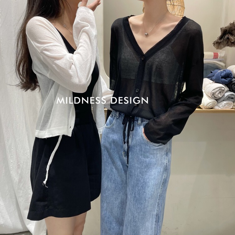 [mildness] drawstring sunscreen V-neck knitted cardigan 22559\zjy