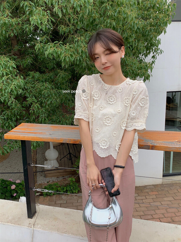 [seek peach] casual simple bubble sleeve shirt s5216\ll