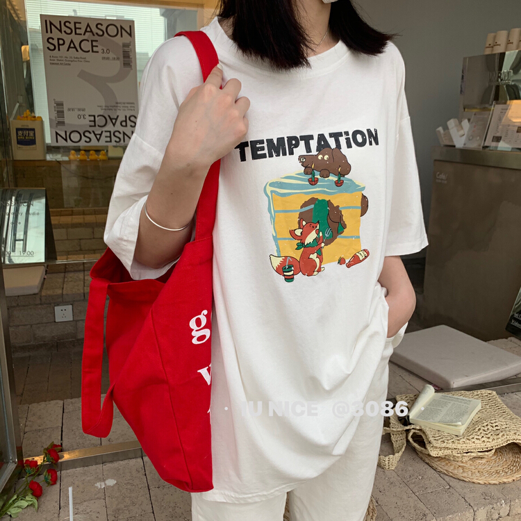 Original price 37.22! In early summer! [IU nice] Korean cake printed short sleeve T-shirt 3086\l