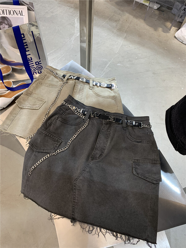 【 aus 】 solid color versatile denim skirt pants (with belt) 6933\pcz