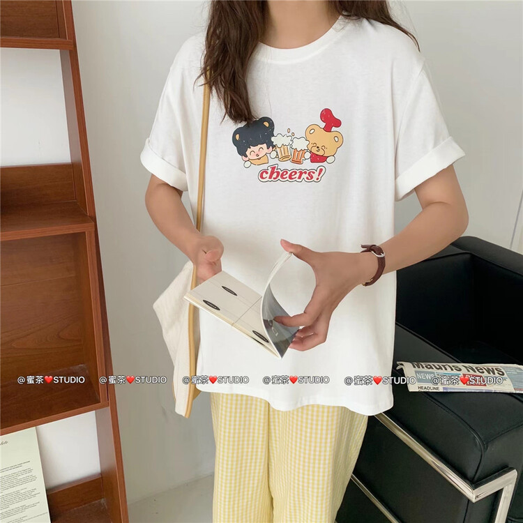 [rara] vibrant girl cartoon print Pullover short sleeve T-shirt 37053\lsl