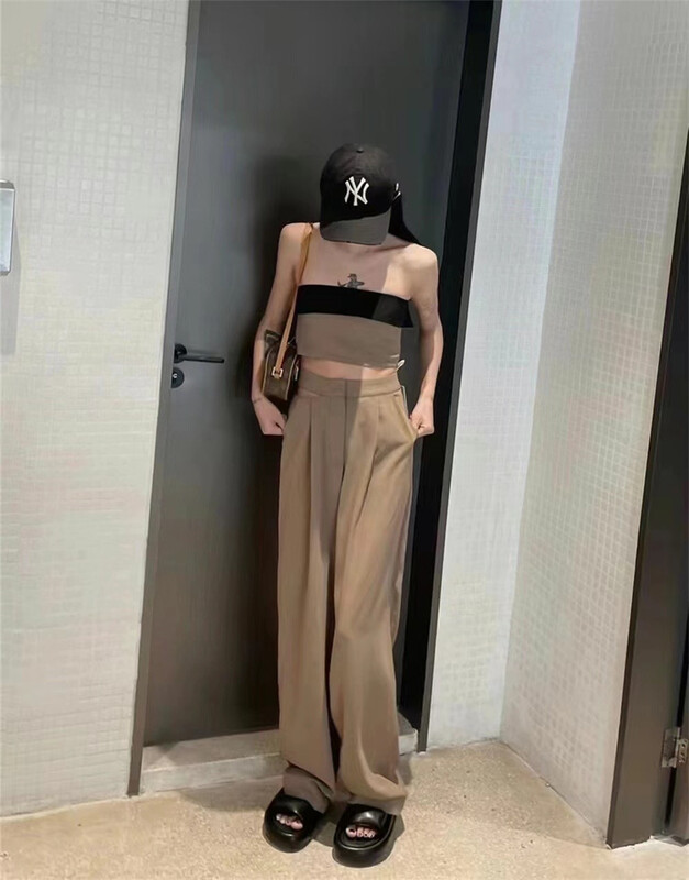 [Yan Zhen] color blocked Strapless short Vest + vertical Pants Set 68225\pcz
