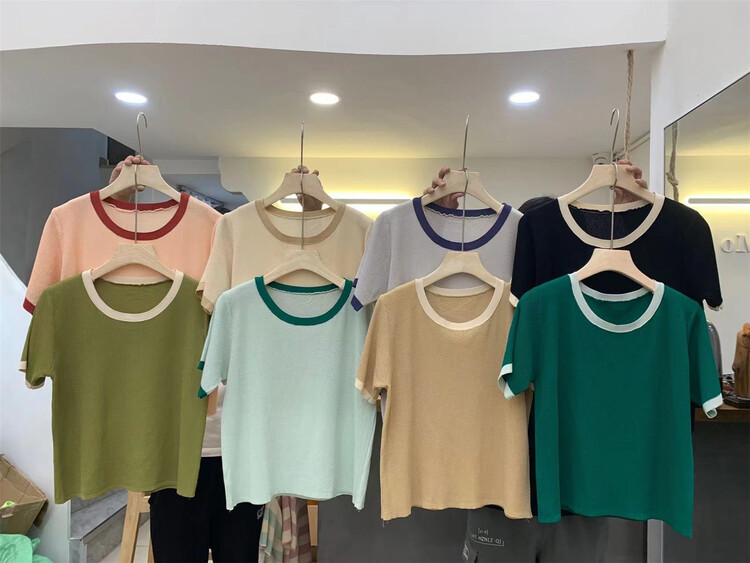 [OP one piece] Korean color contrast round neck T-shirt 8013\hjy
