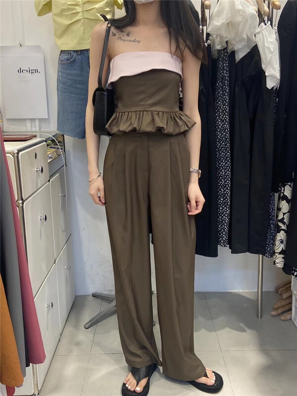 【 m queen 】 Korean version leisure wide legged mop pants (with belt) 6309\hbx