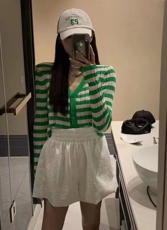[c.h.z] Korean versatile simple stripe knitted cardigan 007768\wtt