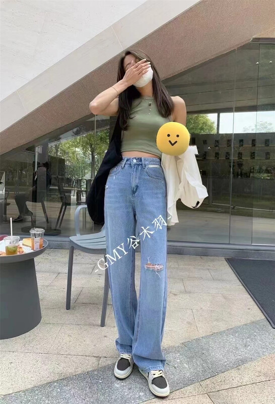 [Gu Muyu] personalized label hole breaking loose jeans gm6005\zsy