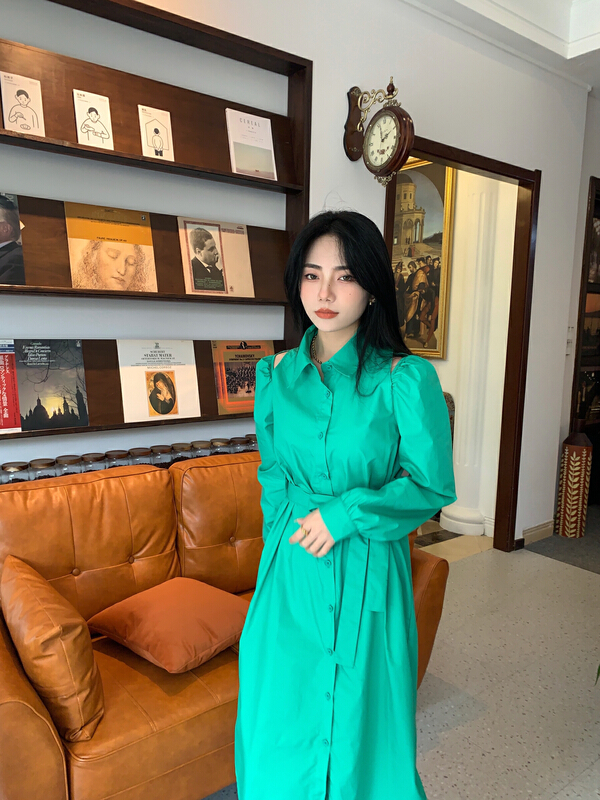 New year in early spring! 【5】 Korean design shirt dress (with waist rope) 5201\l