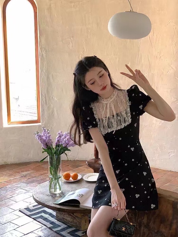 [Korean C family] French fresh lady bubble sleeve dress 6349\pcz