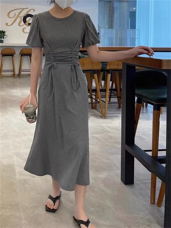[OA] casual simple waist closing slim drawstring dress 1513\y