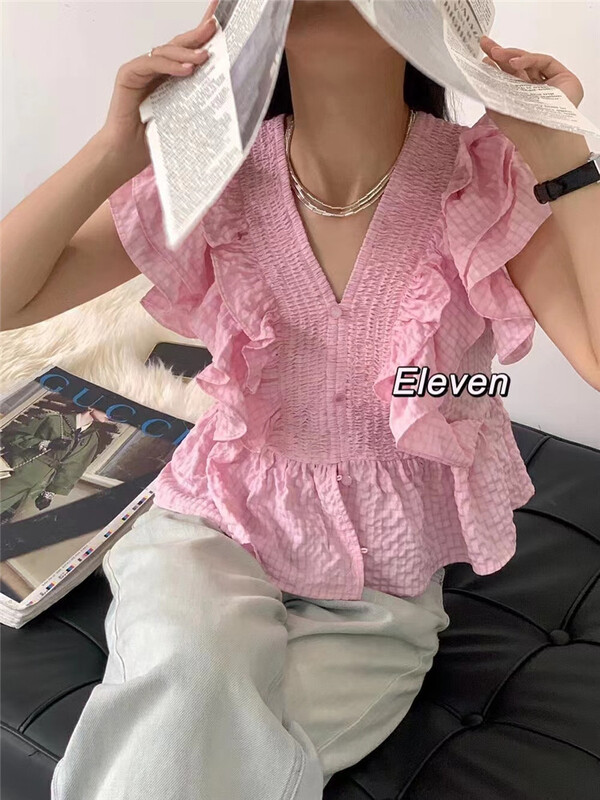 [eleven] V-neck sweet aging shirt 2566 \pcz