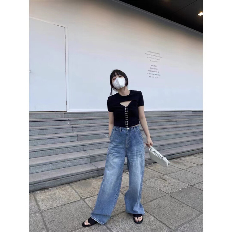 [big C studio] casual niche design hollow out short sleeve T-shirt 1156\pcz